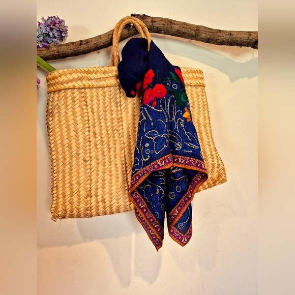 Accessories - Silk Scarf Colorful Floral In Blues And Hot Pink